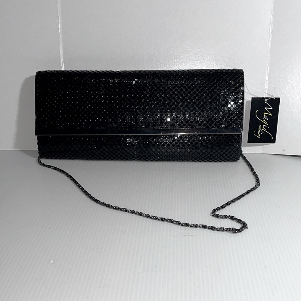Black Metallic Evening Purse Clutch by Magid Evening